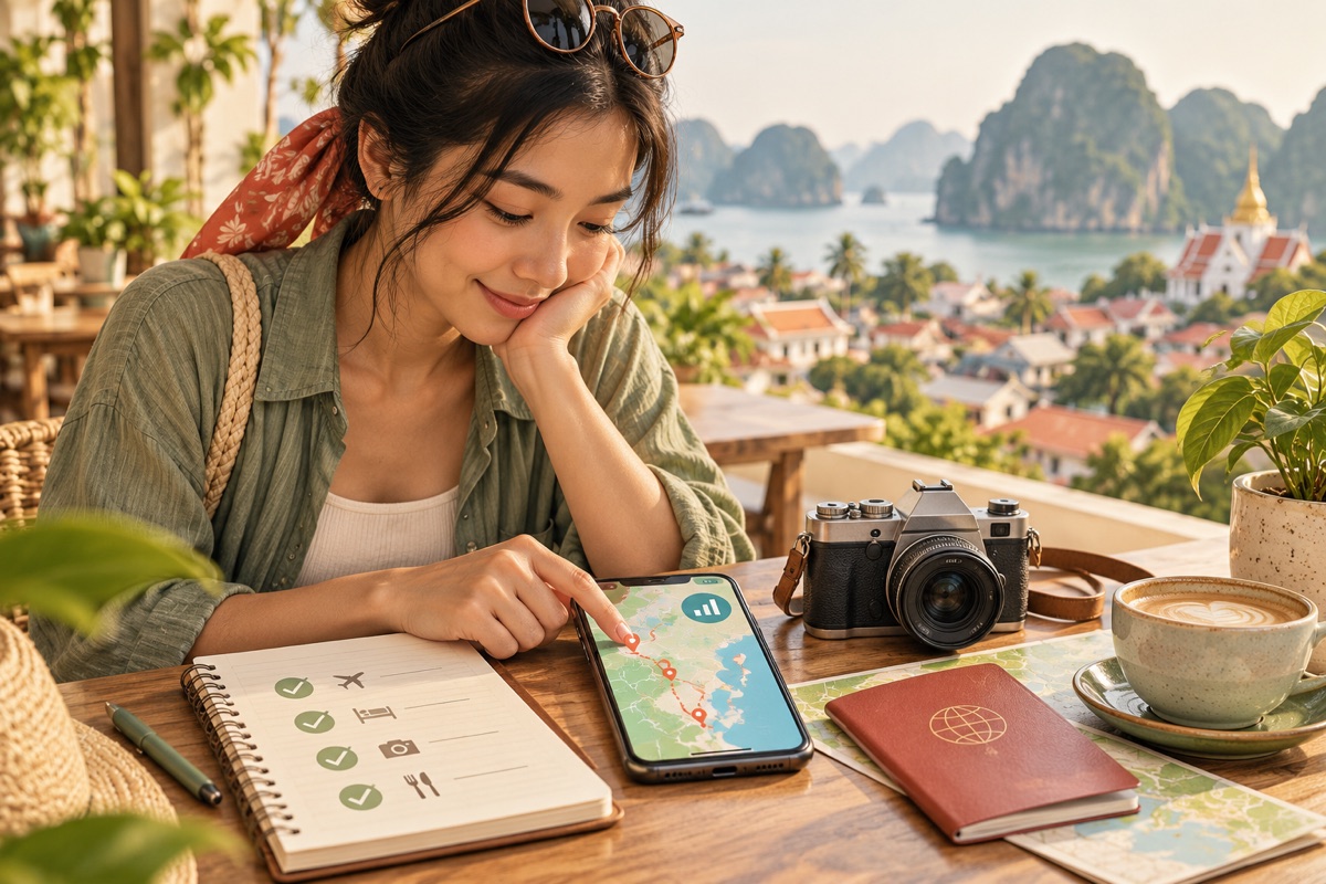 Traveler memperkirakan kebutuhan kuota sambil merencanakan rute perjalanan